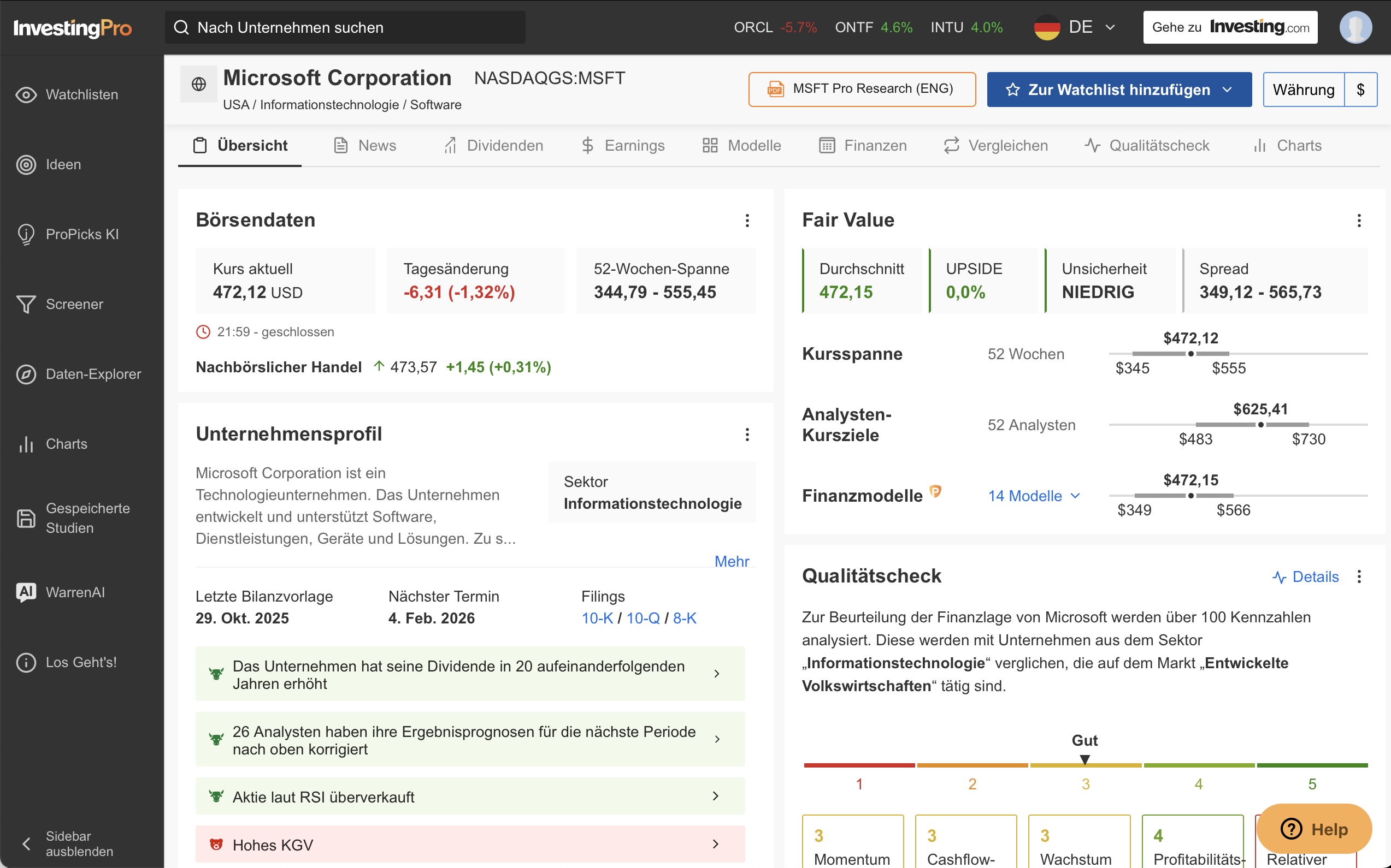 Aktienanalyse mit KI - InvestingPro